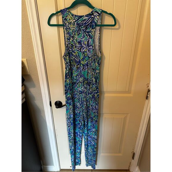 Lilly Pulitzer Paulina Blue V-Neck Sneak a Beak Drawstring Jumpsuit Size XS - Picture 8 of 10